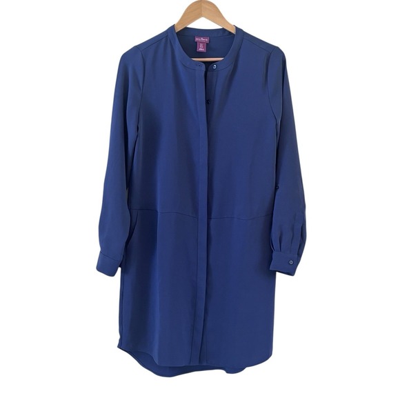 Savile Row Co. London Womens Shirt Dress Size 4 Blue Roll‎ Tab Sleeve Minimalist - Picture 1 of 9